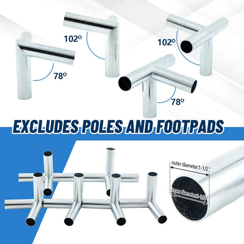 Six Pack Lean-To Canopy Fittings for 1 3/8 Inch Pipes, DIY Carport Frame Connectors Kit for Slant Roof Projects - Fits 1 5/16 to 1 5/8 Inch Pipes, Perfect for Carports, Sheds, Gazebos, Greenhouses (Pipes Not Included)