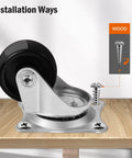 Cofufu low-profile plastic caster wheel with metal mounting plate, 1 inch, black wheel; side view installed on wood surface.