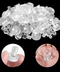 Straight Up Solid Protection No Hassle Install Premium Rubber Table Feet Bumpers Assorted Clear Sizes Non Adhesive Anti Slip Grips Quick Fix For Glass Furniture And Cabinets, assorted sizes and shapes of clear rubber bumpers.