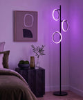 RGB Color Changing Floor Lamp With Tall Tree Design, Modern Standing Lamp for bedroom, 3 LED Lights, Matte Black Finish, Smooth RGB Gradient