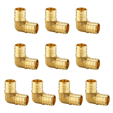 10 Pack 1 Inch PEX Elbow Fittings Brass Barb Crimp for PEX Tubing Lead Free DZR Brass Hot Forged for Strength ASTM F1807 Compatible