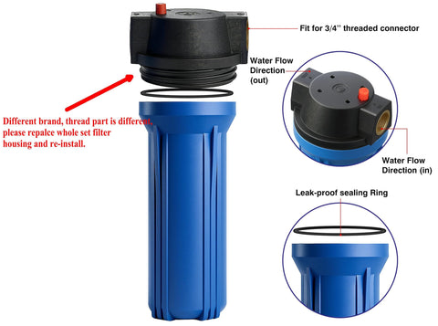 10 Inch Blue Whole House Water Filter Housing With Three Quarter Inch Brass Port Air Relief Valve Slim Two Point Five By Ten