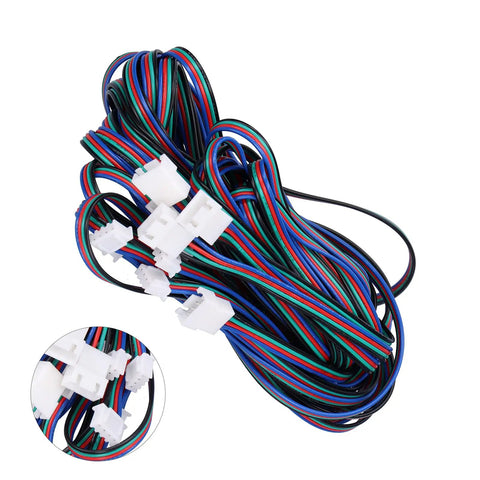 Professional Grade Five Pack Xh2 54 Four Pin Motor Extension Leads For Extruders And Servo Motors At Two Meters, colorful wiring.