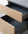 Two wooden drawers with Leaf Shaped Cabinet Pulls 2 Pack Curved Hollow Gold Leaf Drawer Handles In Zinc Alloy installed