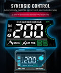 Beefy Stick Welder 200 Amps With Large LED Display Arc Lift TIG Welding Machine showing synergic control panel