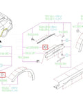 Rexka 10pc Subaru fender/rocker/pillar trim retainers with sealer; exploded side-view diagram with highlighted clips