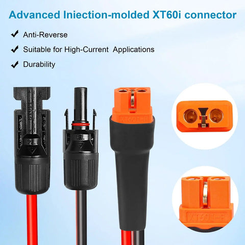 10 AWG Solar To XT60i Extension Cable 25ft Beefed Up Heavy Duty Wire For Portable Power Stations Connectors Detail