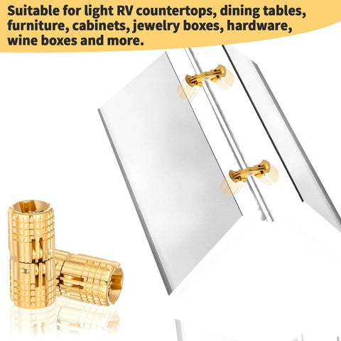 Six 8 Mm Hidden Brass Hinges With 24 Screws For Concealed Cabinet Hardware, 180 Degree Opening, shown in a cabinet installation