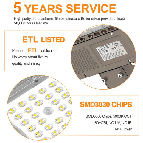 Triple-Setting LED Parking Lot Light With 150W 120W 90W Options, 5000K Dusk-To-Dawn Shoebox Flood, IP65 UL Listed, chip details