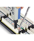 Punch Down Tool With 110 And Krone Blades For Cat5e To Cat6a Network Cables, Insert And Cut In One Operation in use on patch panel.