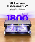 Counterfeit Bill Detector With Dual UV LED Lights For All Currencies And ID Verification, displaying 100 USD bill, 1800 Lumens