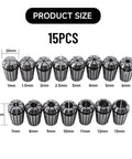 Pro Grade Heavy Duty 15 Piece ER20 Collet Set Ranging 1 To 13 mm in Metric Steel with 65Mn Spring Steel Construction