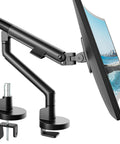 Slick Aluminum Monitor Arm Desk Mount For 17 To 40 Inch Screens Hella Stable Full Motion VESA Bracket close up view of black mount.