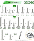 680 Piece Stainless Wood And Sheet Metal Screw Kit With Pan Head Self Tapping Screws 304 Stainless Steel 18 Sizes From One Quarter Inch To One And One Half Inch Heavy Duty Fasteners For Wood Metal And Diy Projects size chart, #4 to #12 screws