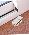 Rock Solid Heavy Duty Double Wheel Sliding Door Pulley Two Pack Stainless Steel Roller Kit on carpet for patio doors.