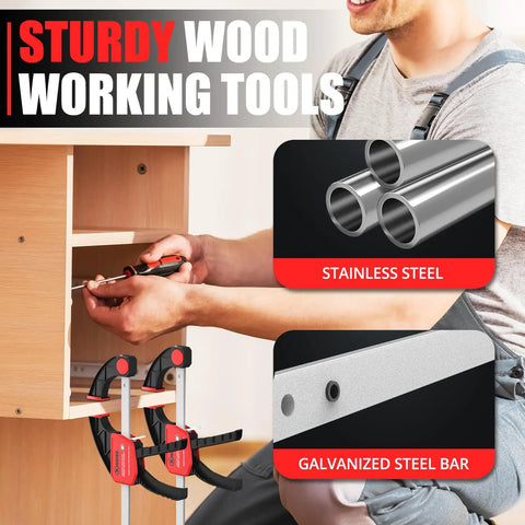 Person using 4-Inch Bar Clamps For Woodworking Set Of 4 One-Handed Spreader Clamps built tough with alloy steel bars and nylon bodies