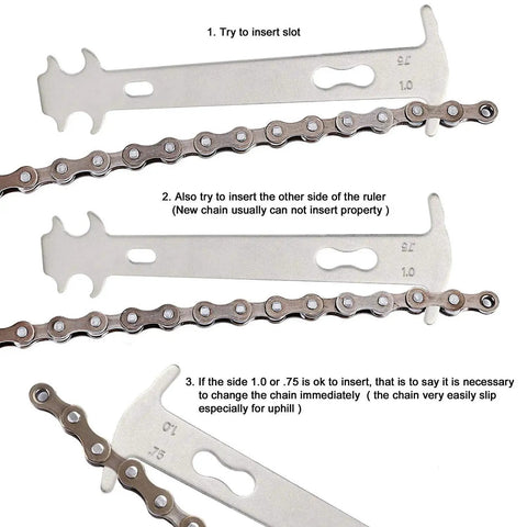 All In One Bicycle Chain Tool Kit With Missing Link Pairs, Chain Breaker, Wear Gauge And Chain Checker on chain