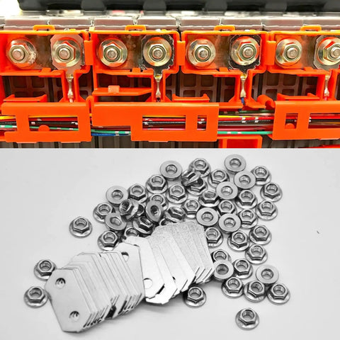 Fresh Nickel Plated Copper Bus Bars And Stainless Steel Nuts Kit For Hybrid Battery Modules Bolt Straight Up To 2004 To 2015 Toyota Prius Gen 2 3, showcasing copper bars and stainless nuts.