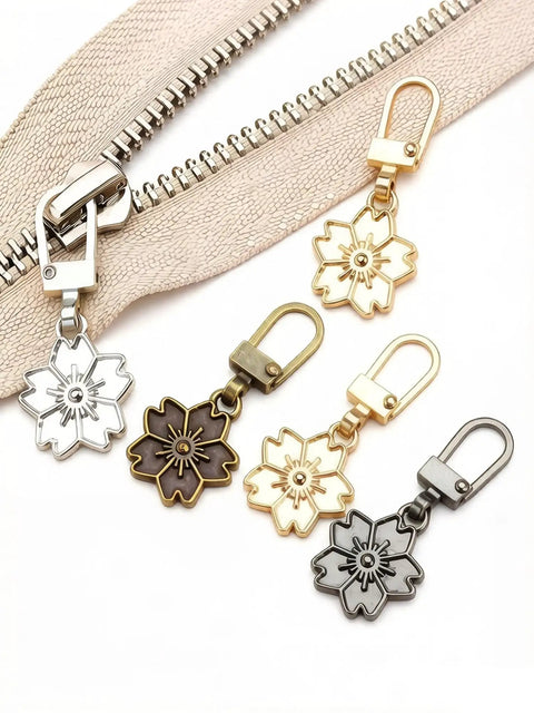 Zipper Pull Replacement Kit With Detachable Tabs, 5 Pcs Zipper Sliders for backpacks, luggage, shown in various metallic colors