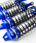 Blue Aluminum BigBore Shocks For 4x4 And 2WD Trucks And SUVs Front And Rear Adjustable shimmering springs on white background
