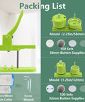 Packing list of All In One Button Maker Kit With Interchangeable 32mm And 58mm Dies, Pin Badge Maker Machine, and supplies.