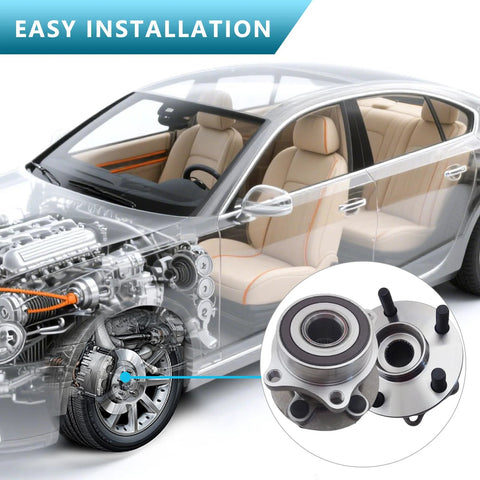 Five-Lug Wheel Hub Bearing Assembly With ABS For Toyota 86 GR86 Scion FR-S Subaru BRZ Crosstrek Forester Impreza Sport Legacy Outback WRX STI 09-21 Two-Piece Replacement Model 512401 shown next to semi-transparent vehicle illustration