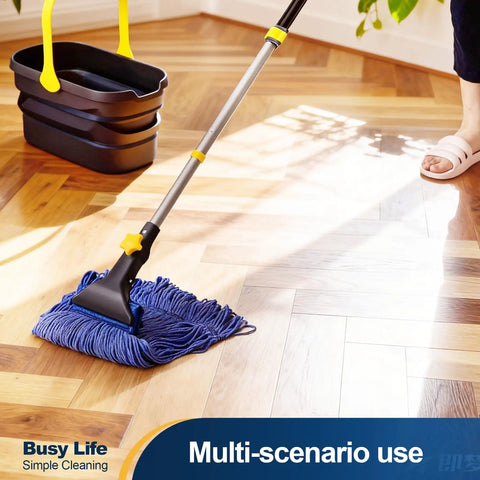 Heavy Duty Wet Mop With Looped End Cotton Mop Head, Industrial Grade String Mop, Telescopic Iron Pole, Adjustable From 44.5 to 55.1 Inches, Jaw Clamp Floor Cleaning For Commercial Use on hardwood floor