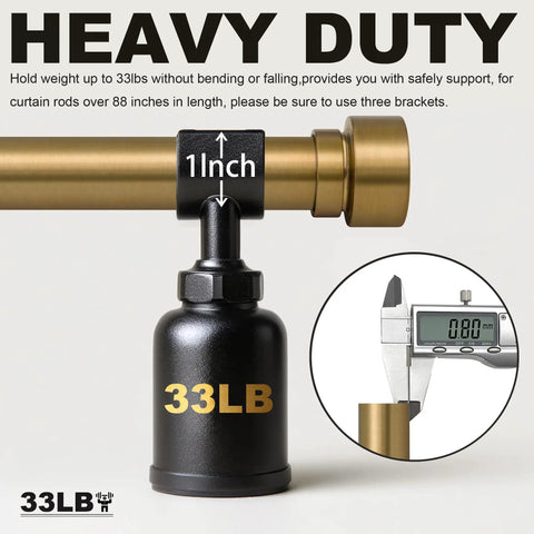 Heavy Duty Warm Gold Curtain Rods 1 Inch Diameter Brass Look With Solid Metal Finials Adjustable From 28 To 48 Inches Outdoor Ready