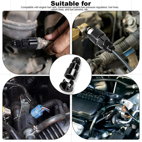 Installed 6AN Fuel Adapter 3/8 Inch And 5/16 Inch Quick Connect EFI Fuel Rail Fittings Aluminum Male To Female Adapters
