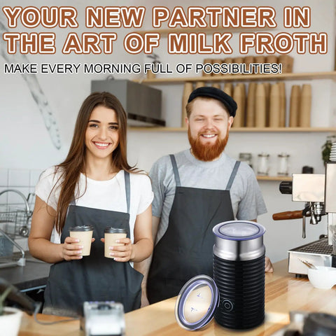 Baristas holding coffee near Milk Frother Lid Replacement For Nespresso Aeroccino 3 3R, Compatible With 3593 3594.