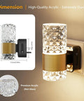 Straight Up Easy Dusk To Dawn Plug In Night Light With Smooth Slide Dimmer And Auto Sensor Zero Stress Setup For Hallway Bedroom Energy Saving LED Wall Lamp Top Shelf Two Pack dimensions 10.5cm by 7.5cm, crystal acrylic body with gold ring.