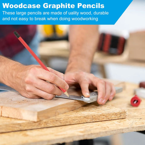 Person using Giant Round Graphite Pencils 24 Pack With Erasers, 7 Inch HB Lead For Sketching And Writing on woodwork project.