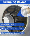 Crimping device of Heavy Duty Automatic Electric Hydraulic Hose Crimping Machine 3600KN showing precision dies and specifications.