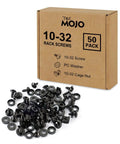 Rock Solid Heavy Duty 50 Pack Rack Mount Screws And Cage Nuts Kit With Washers for Server Cabinets, includes black coated screws and nuts.