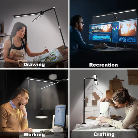 Lit Double Head LED Desk Lamp Clip On For Home Office with Light Sensor used for drawing, recreation, working, and crafting.