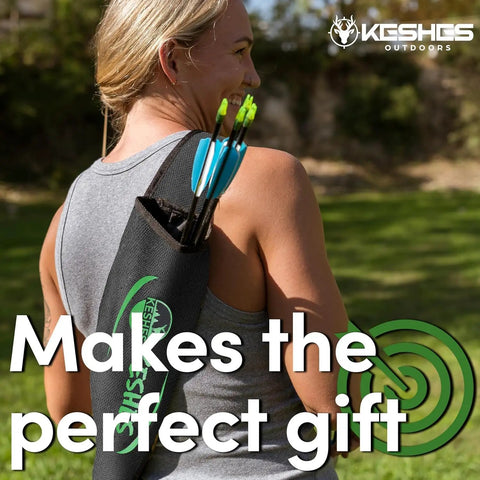 Person using Back Archery Quiver Holder With Adjustable Strap And Belt Clip For Arrows Ideal For Bow Hunting And Target Practice