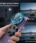 Magnetic CPL Filter For iPhone With Quick Mount 52mm Polarizing Phone Lens For iPhone 12 To 17 in hand illustrating features