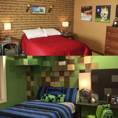 Two themed bedrooms with Lit Up Wall Torch With Battery Or USB Power Pluggable Night Lamp For Wall Or Table Handheld Or Wall Mount Lighting Torch