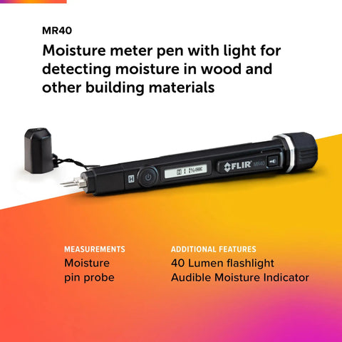 Moisture Pen With Integrated Flashlight, Pocket Portable 2 Pin Moisture Meter For Wood And Common Building Materials shown on gradient background