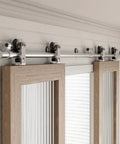 Beefy 72 Inch Top Mount Sliding Barn Door Hardware Kit Stainless Steel Heavy Duty Track For Double Doors, Smooth Quiet Operation
