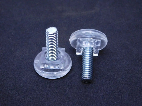 Clear Acrylic Furniture Feet Adjustable 1/4-20 Threaded Levelers Glides, 4 pack set on black background