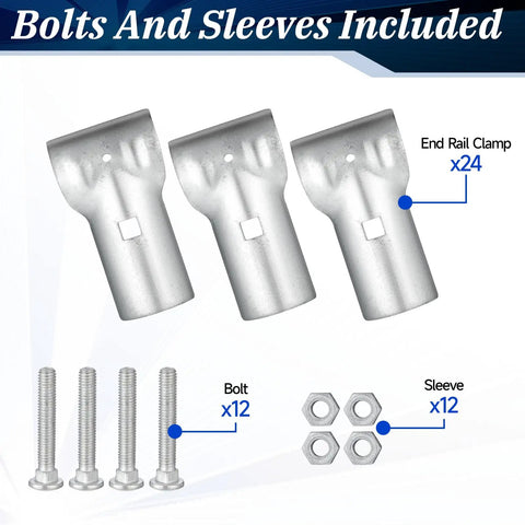 12 Pack End Rail T Clamp For One And Three Eighths Inch Chain Link Fence OD Pipe Galvanized T Connectors with bolts and sleeves