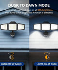 Motion Sensor Outdoor LED Flood Light With 7000 Lumen Output And 6500K Daylight Waterproof Hardwired Wall Light installed on house