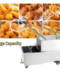 Heavy Duty Stainless Steel 550W Deep Fryer Oil Filter Machine With Built In Screen 32 L Min Fast Filtration For Commercial Kitchen with large capacity and frying basket.