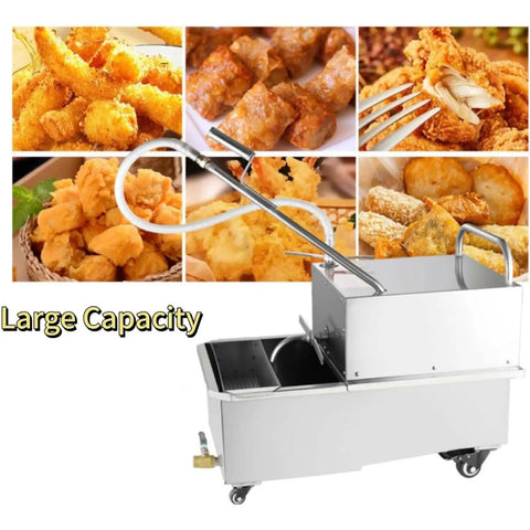 Heavy Duty Stainless Steel 550W Deep Fryer Oil Filter Machine With Built In Screen 32 L Min Fast Filtration For Commercial Kitchen with large capacity and frying basket.