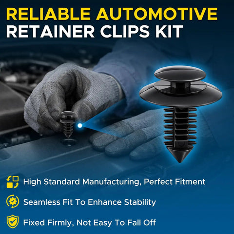 100 Pack Heavy Duty Door Panel Trim Clips N801925S For Ford F150 Bronco Mustang E Series shown in use during installation.