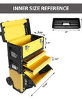 Stackable Metal Tool Box On Wheels With Two Drawers Rolling Upright Chest For Garage Or Workshop Heavy Duty Portable Organizer In Yellow