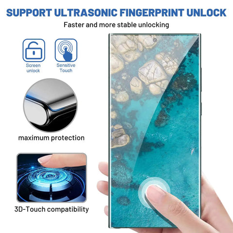 2 Pack Galaxy S22 Ultra Screen Protector Tempered Glass 9H With 3D Curved Full Coverage Ultra Clear HD Scratch Resistant Oil And Fingerprint Resistant Bubble Free Case Friendly Ultrasonic Fingerprint Support