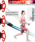 Kickass Wall Anchor For Resistance Bands With Secure Lock Rings and Quick Release Hooks, showcasing three adjustable units for height.