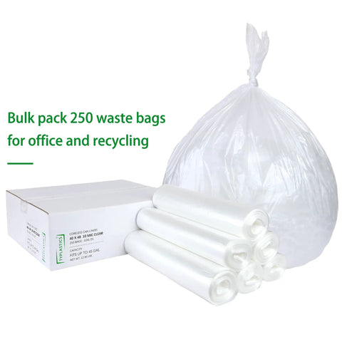 Heavy Duty 40 45 Gallon Trash Bags With Clear Scent Free Build Featuring No Nonsense Tear Resistant Polyethylene And Star Seal Bottom For Straight Up Leak Proof Cleanup In Every Standard Waste Bin, 250 count.
